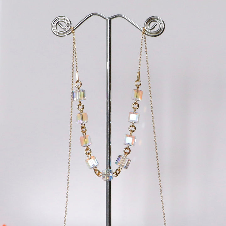 Collier, cristaux Swarovski, argent doré, cristal AB, MULTI-CUBES