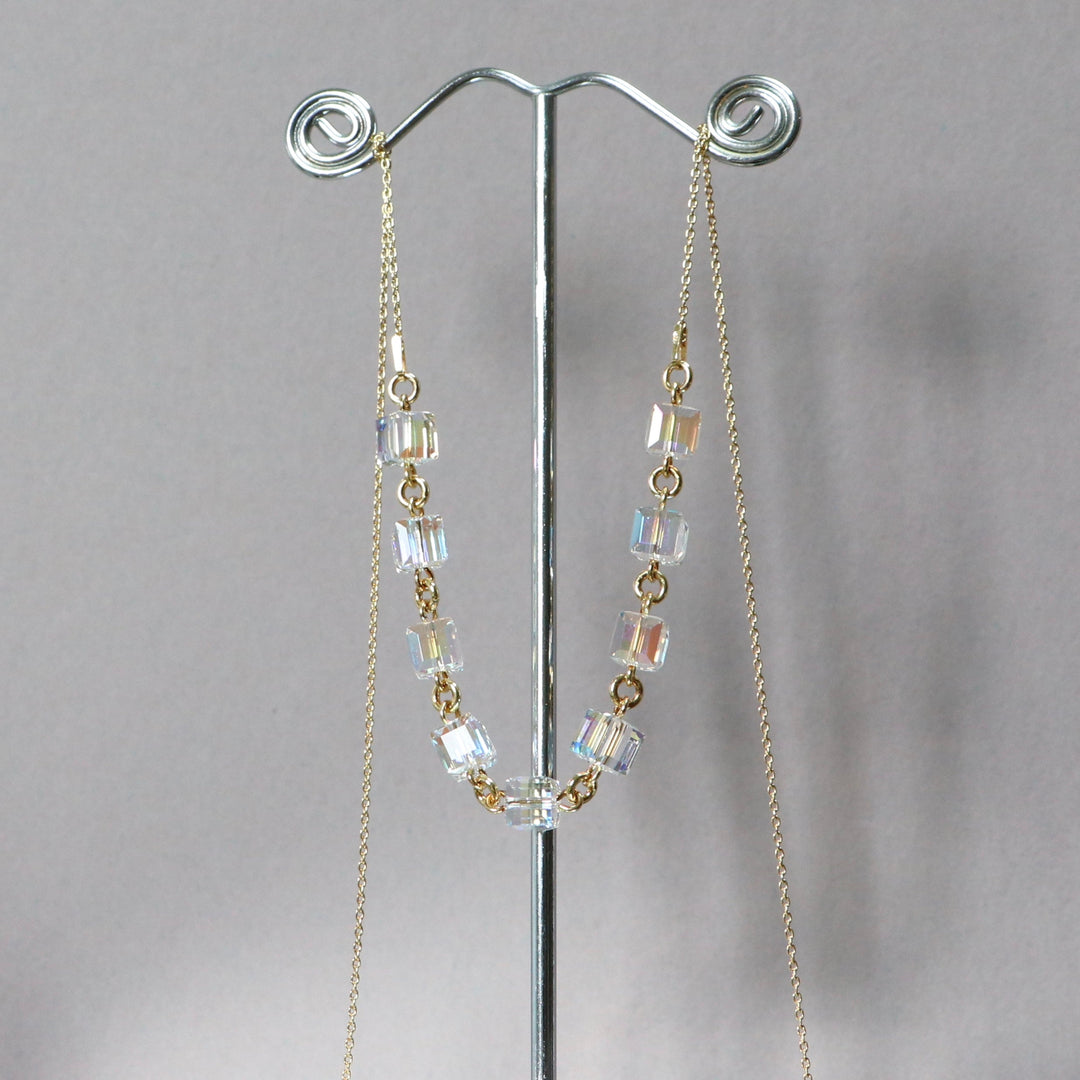 Collier, cristaux Swarovski, argent doré, cristal AB, MULTI-CUBES