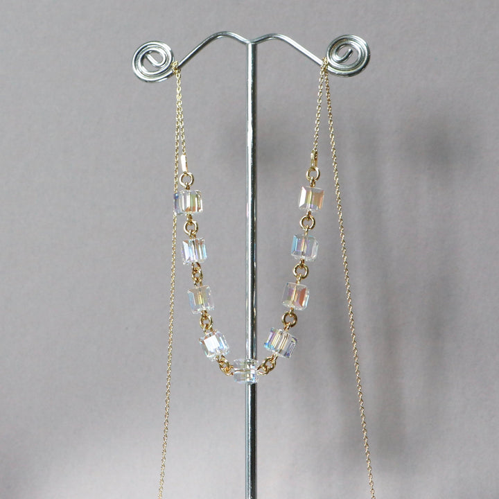 Collier, cristaux Swarovski, argent doré, cristal AB, MULTI-CUBES