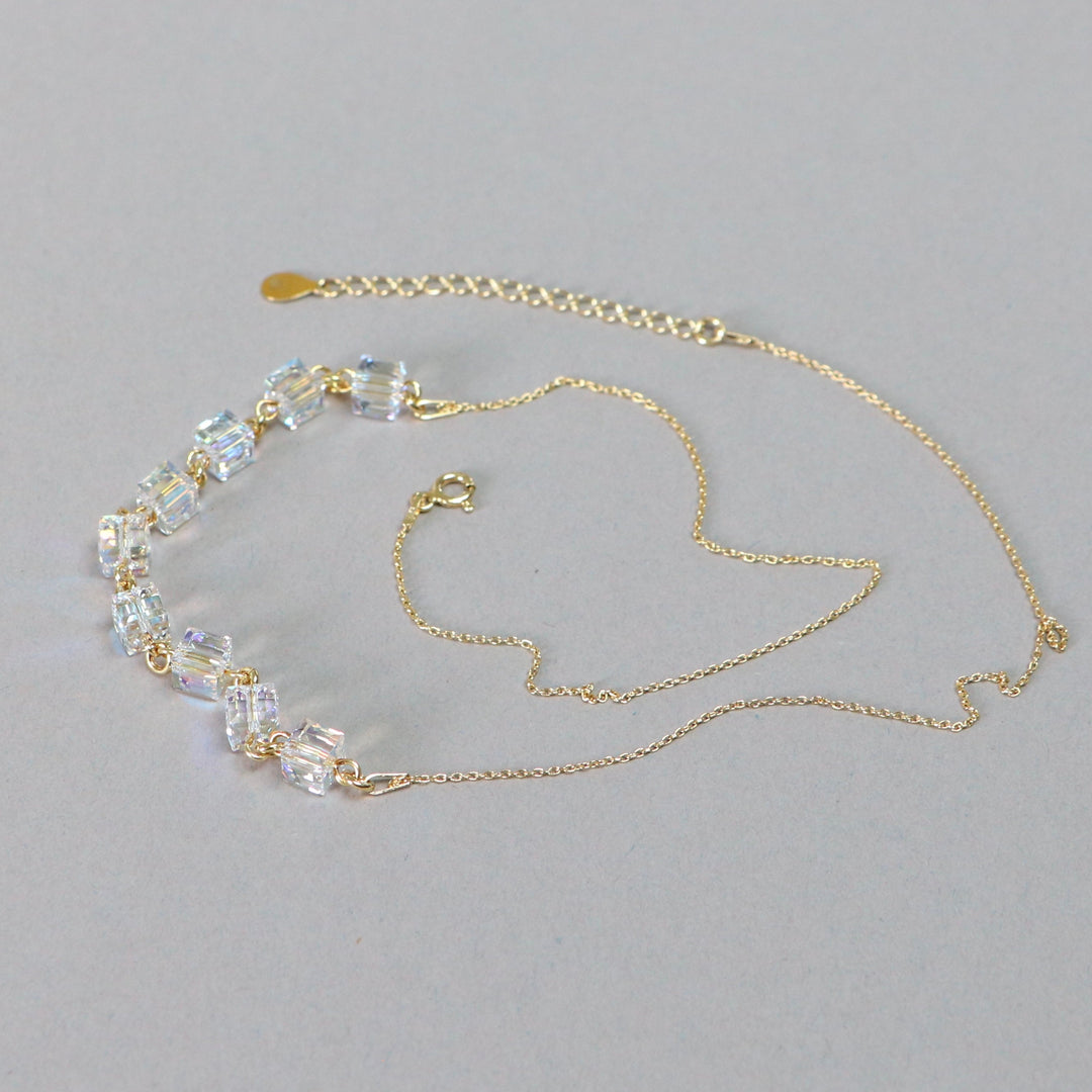 Collier, cristaux Swarovski, argent doré, cristal AB, MULTI-CUBES