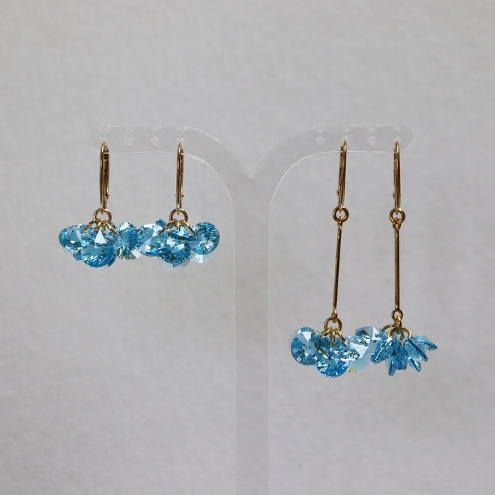 Boucles d'oreilles avec cristaux Swarovski, bleu aquamarine, 202, argent doré, MARGOT