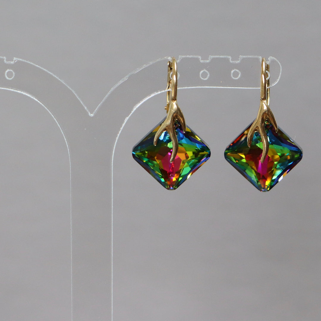 Boucles d'oreilles, cristaux Swarovski, argent doré, cristal VM, AGATHE