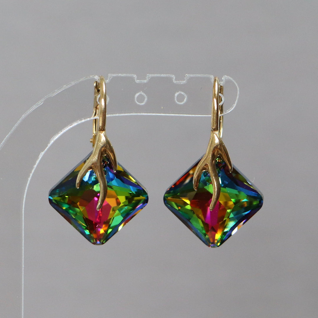 Boucles d'oreilles, cristaux Swarovski, argent doré, cristal VM, AGATHE
