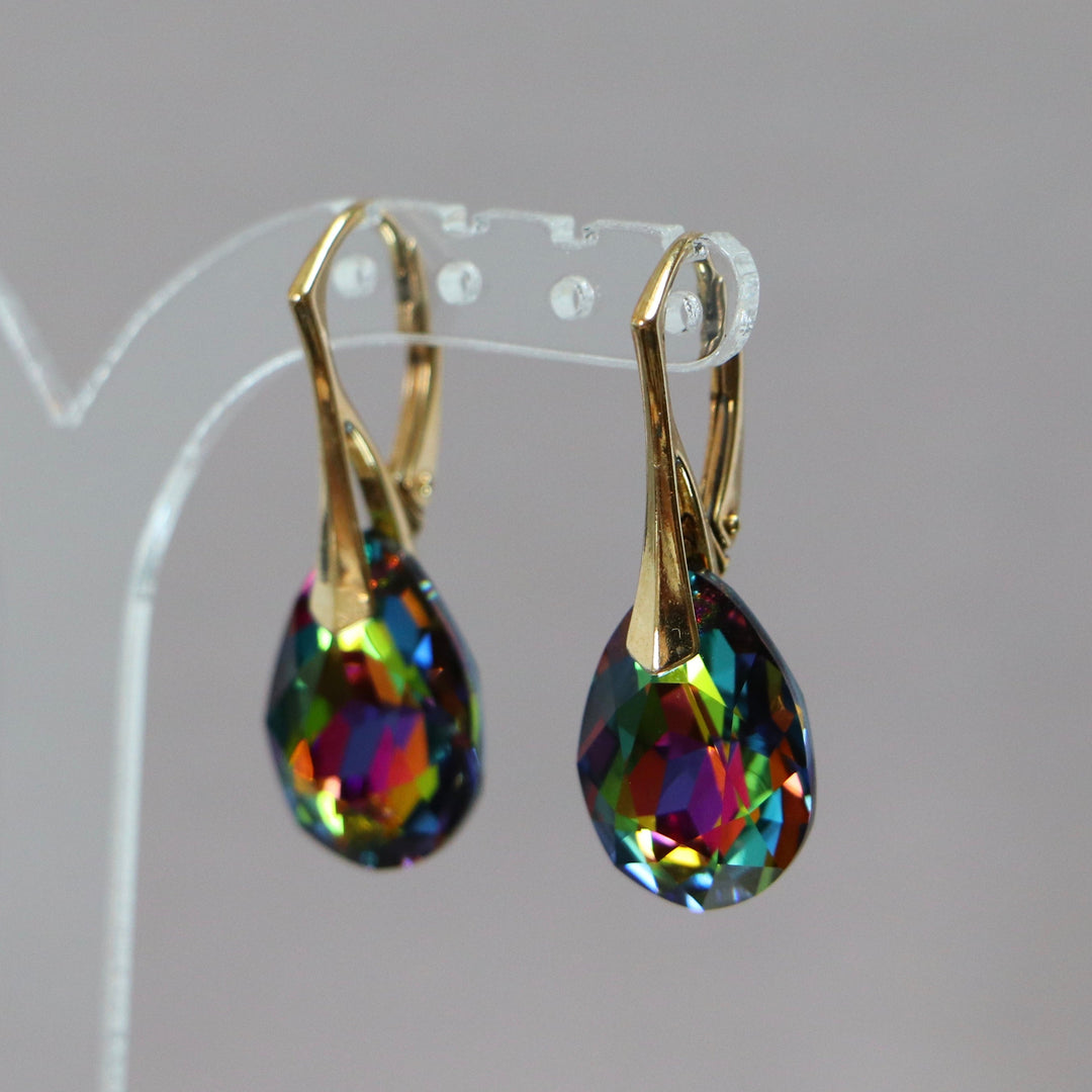 Boucles d'oreilles avec cristaux Swarovski, argent doré, cristal VM, KATE