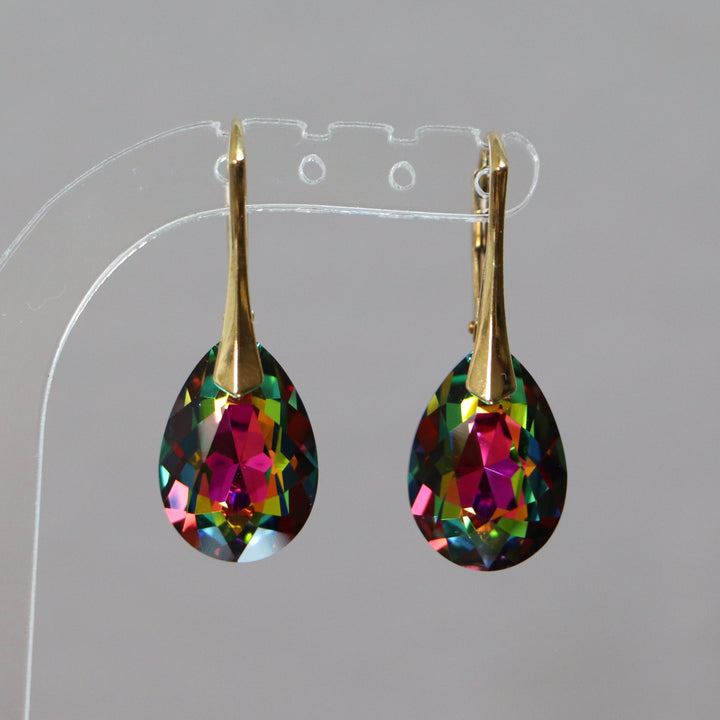 Boucles d'oreilles avec cristaux Swarovski, argent doré, cristal VM, KATE