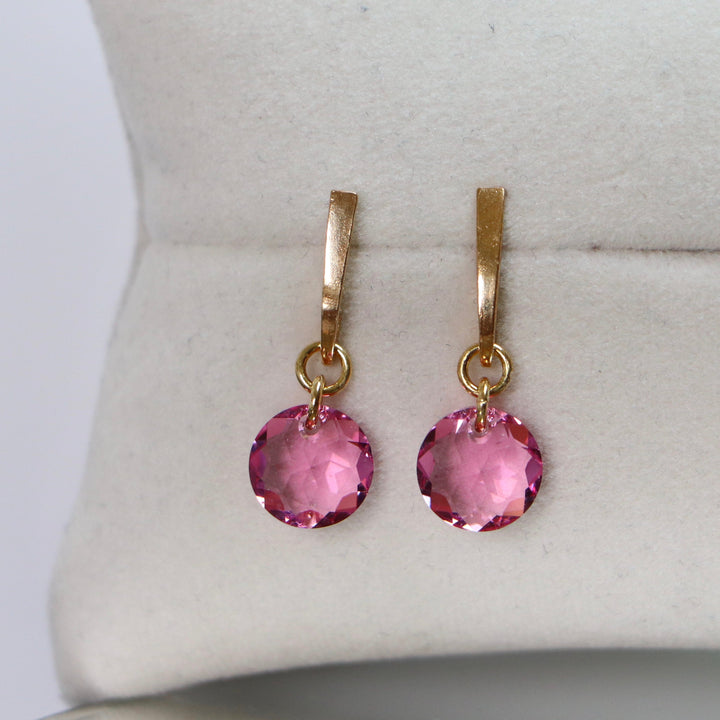 Boucles d'oreilles, cristaux Swarovski, argent doré, rose, BONBON