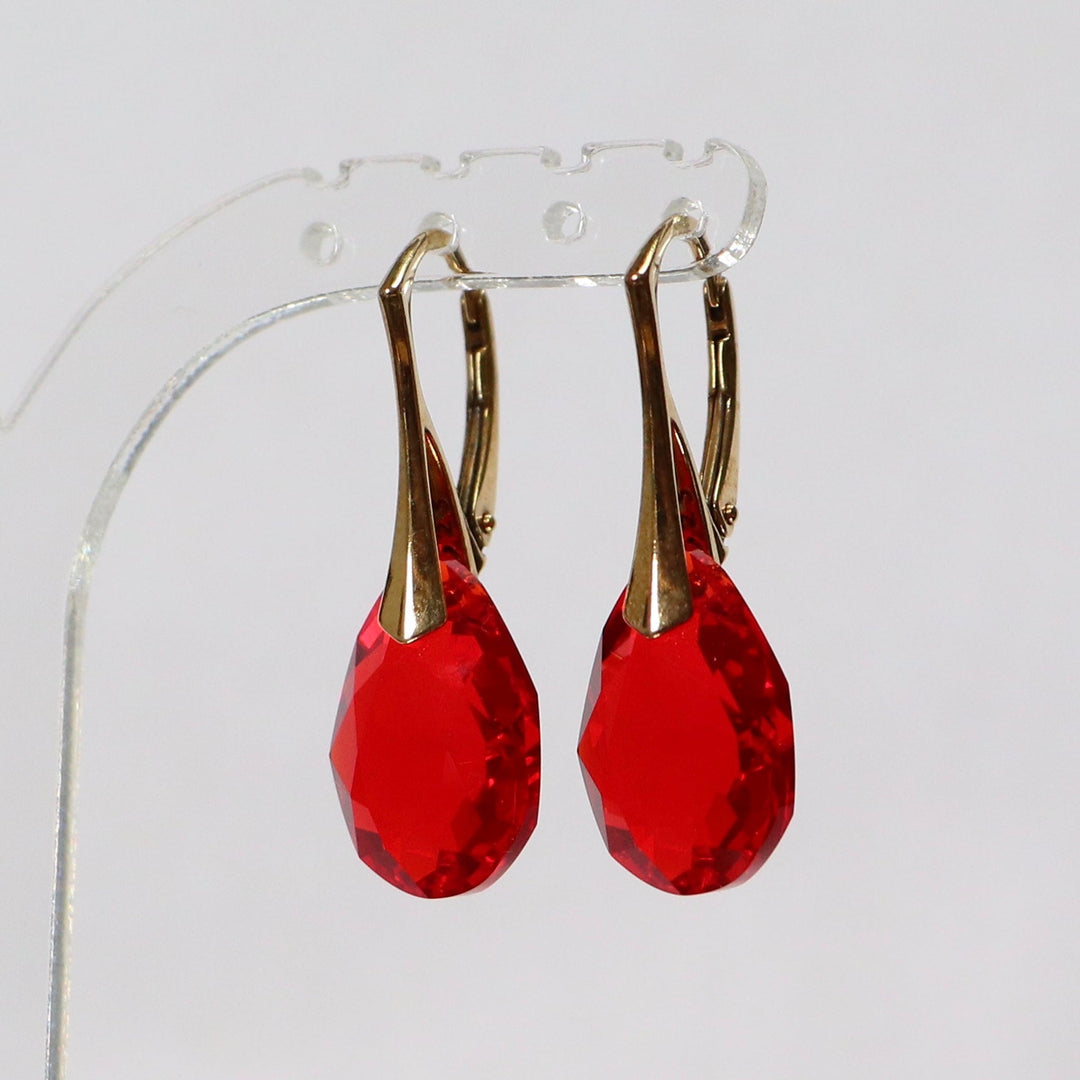 Boucles d'oreilles avec cristaux Swarovski, argent doré, rouge, KATE