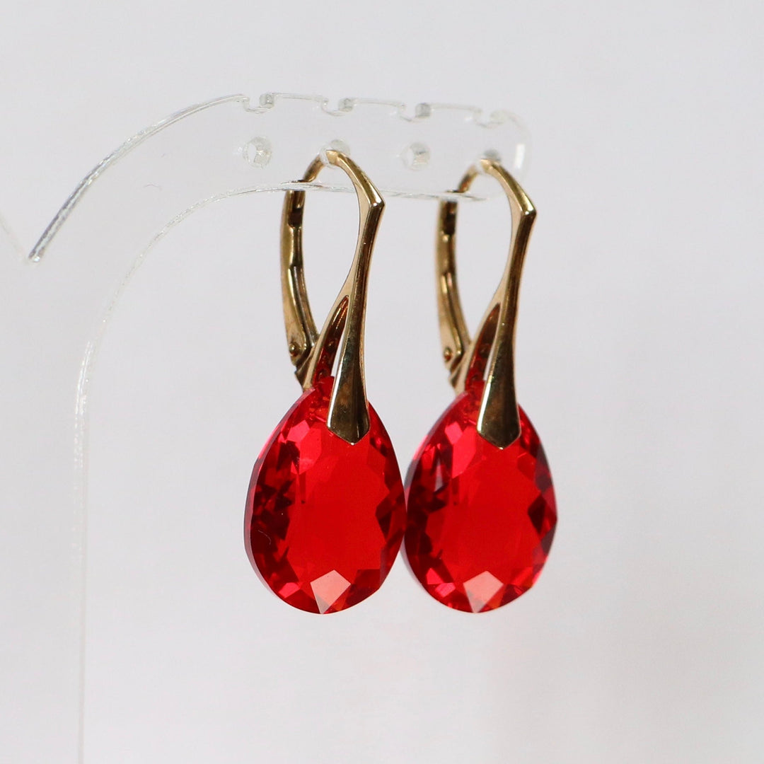 Boucles d'oreilles avec cristaux Swarovski, argent doré, rouge, KATE