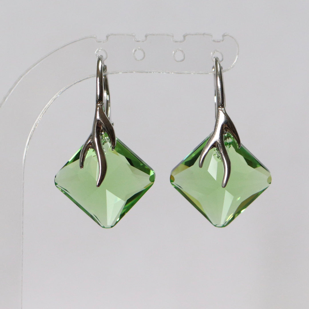 Pendentif, cristaux Swarovski, argent rhodié, vert olive, AGATHE