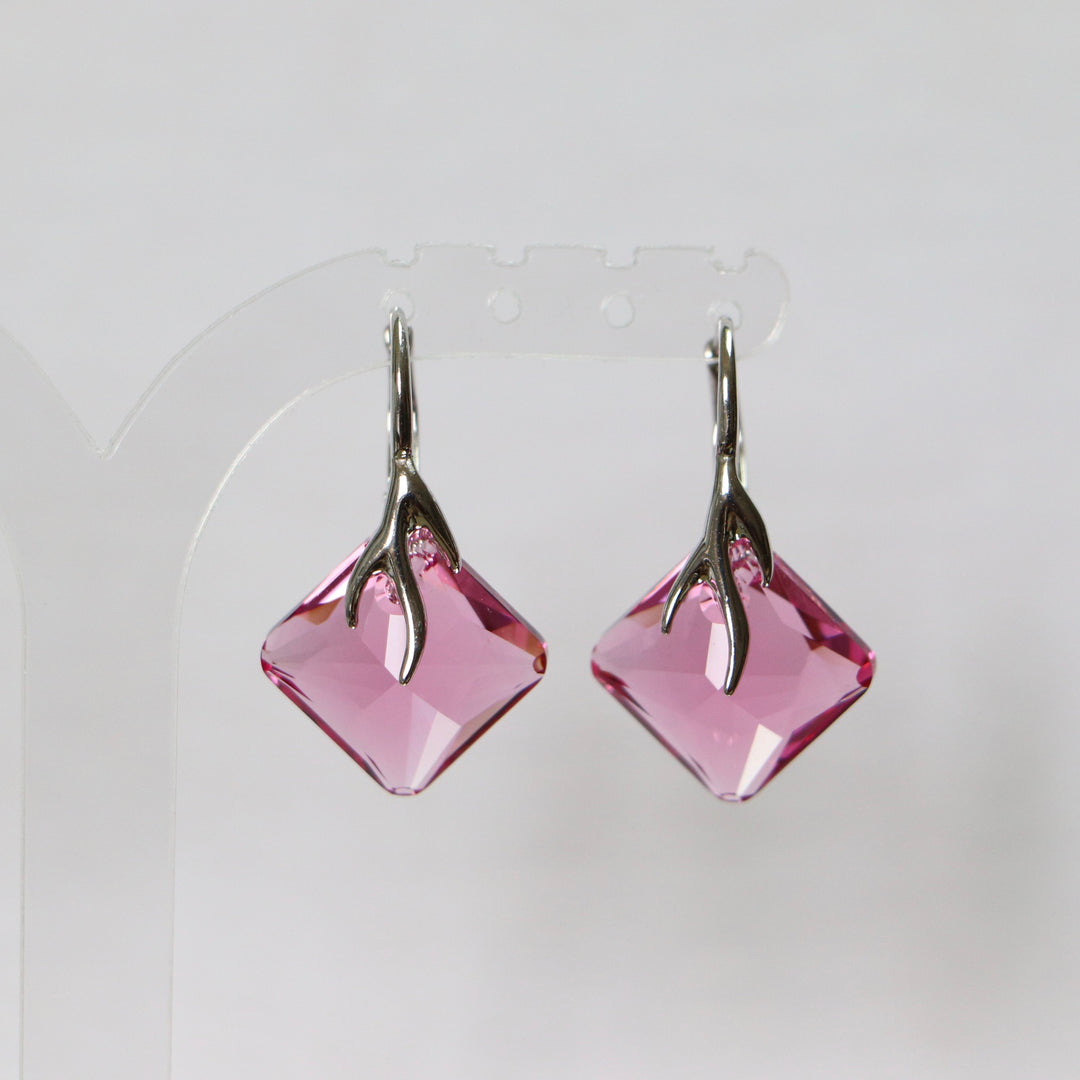 Pendentif, cristaux Swarovski, argent rhodié, rose, AGATHE