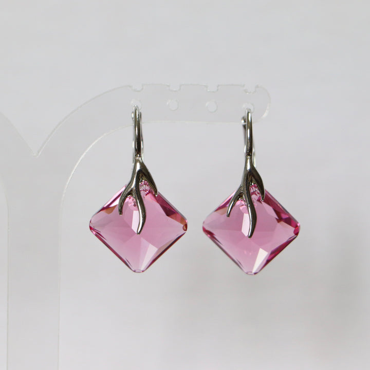 Pendentif, cristaux Swarovski, argent rhodié, rose, AGATHE