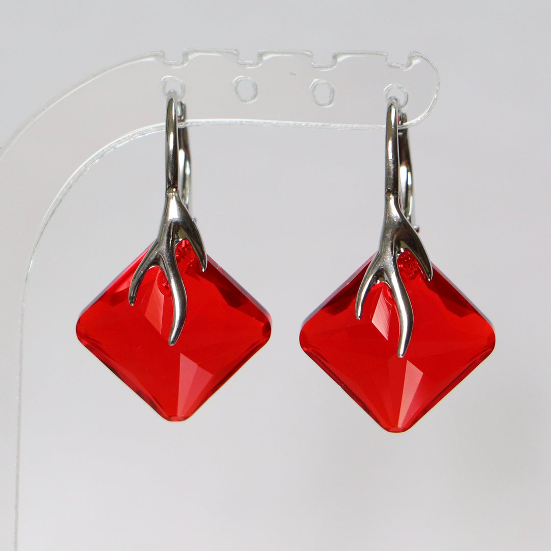 Pendentif, cristaux Swarovski, argent rhodié, rouge vive, AGATHE