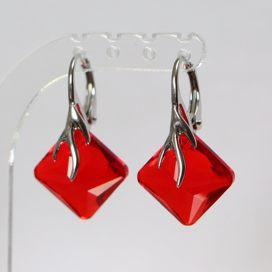 Pendentif, cristaux Swarovski, argent rhodié, rouge vive, AGATHE