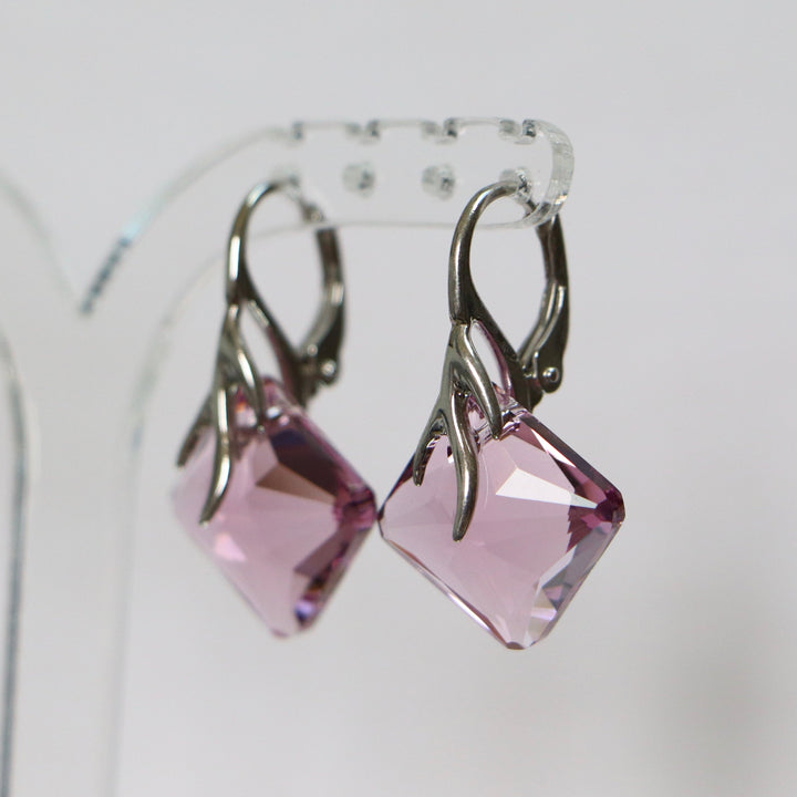 Pendentif, cristaux Swarovski, argent rhodié, mauve clair, AGATHE