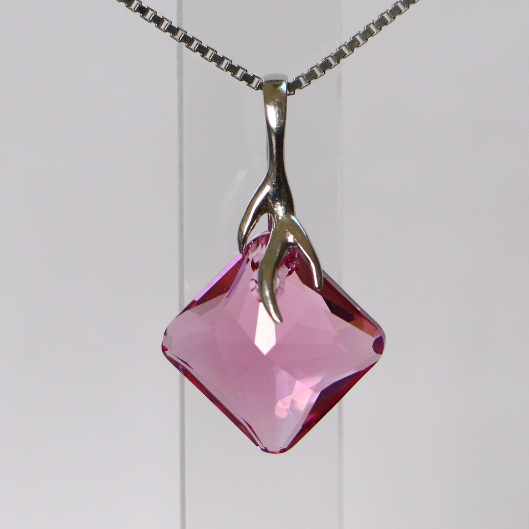 Pendentif, cristaux Swarovski, argent rhodié, rose, AGATHE