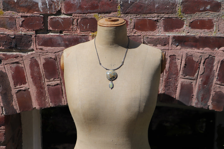 Necklace with multicolored jasper and yellow sapphire, patinated 925 silver