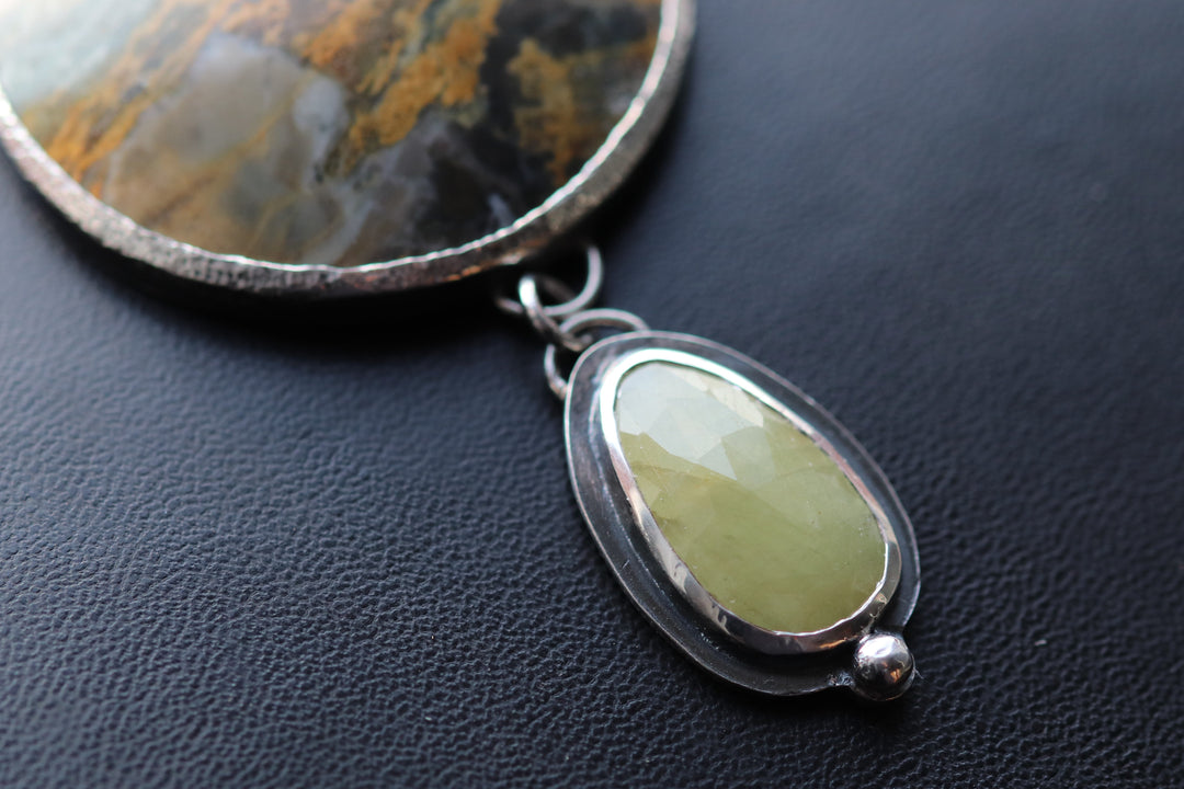 Necklace with multicolored jasper and yellow sapphire, patinated 925 silver