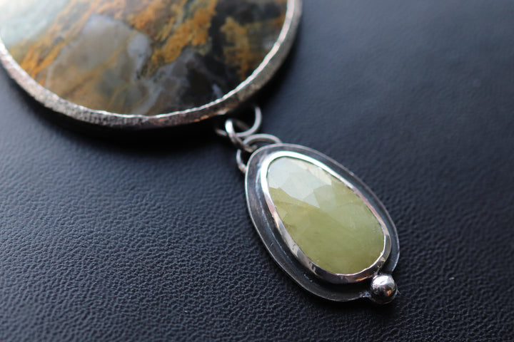 Necklace with multicolored jasper and yellow sapphire, patinated 925 silver