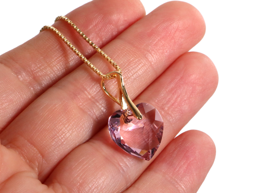 Collier avec cristaux Swarovski, mauve clair, argent, HEART