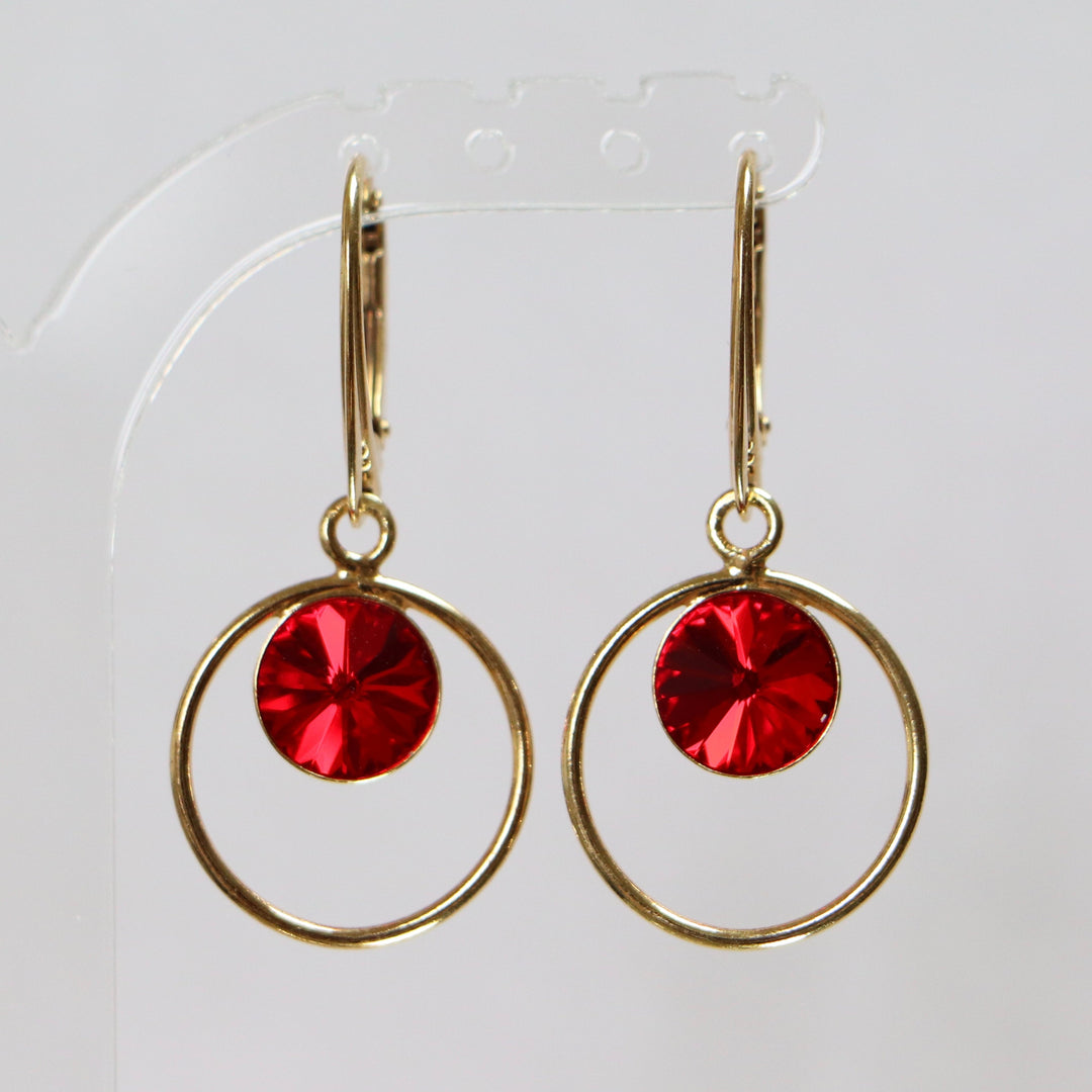 Boucles d'oreilles avec cristaux Swarovski, argent doré, rouge, JULI