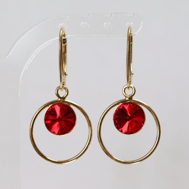 Boucles d'oreilles avec cristaux Swarovski, argent doré, rouge, JULI