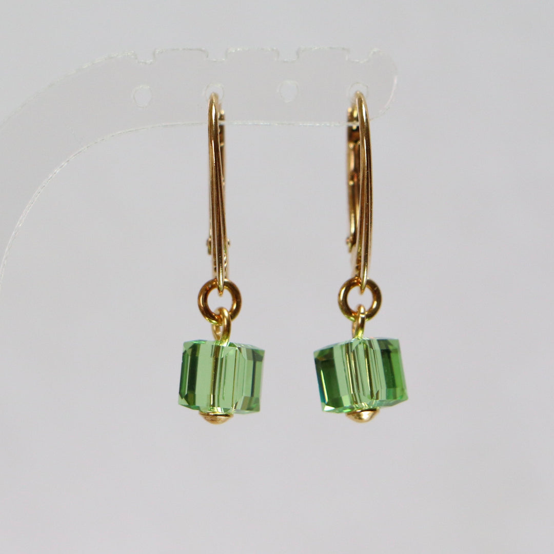 Boucles d'oreilles avec cristaux Swarovski, vert olive, argent doré, CARRE