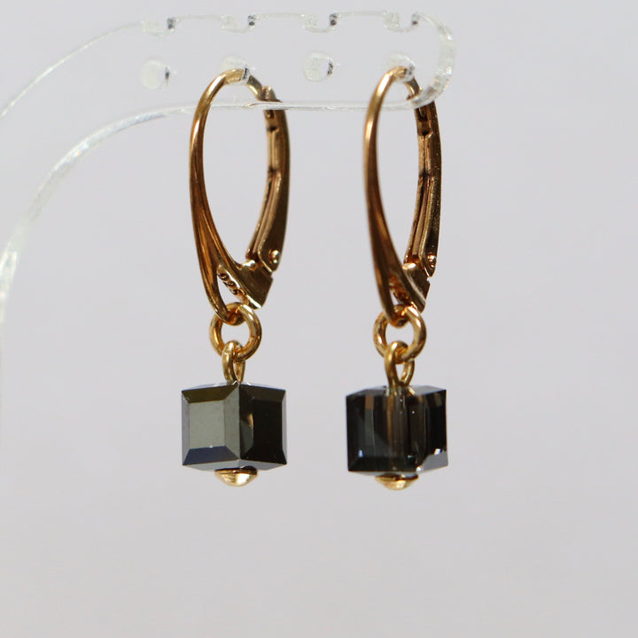 Boucles d'oreilles avec cristaux Swarovski, gris argenté, argent doré, CARRE