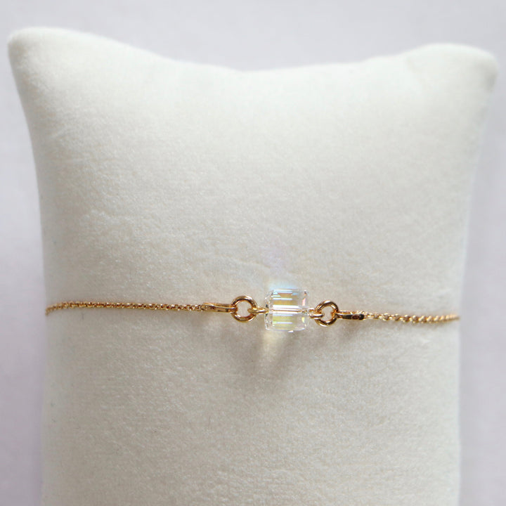 Bracelet  avec cristaux Swarovski, cristal AB, argent doré, CARRE
