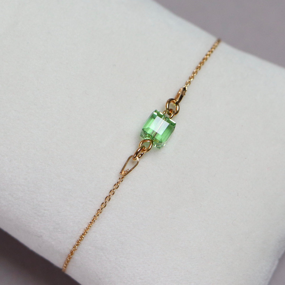 Bracelet  avec cristaux Swarovski, vert olive, argent doré, CARRE