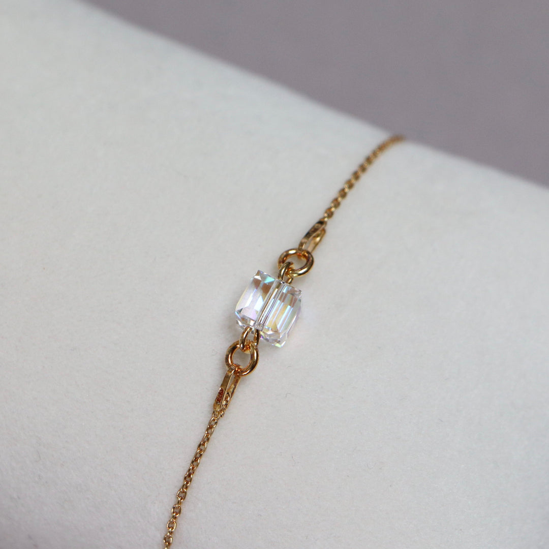 Bracelet  avec cristaux Swarovski, cristal AB, argent doré, CARRE
