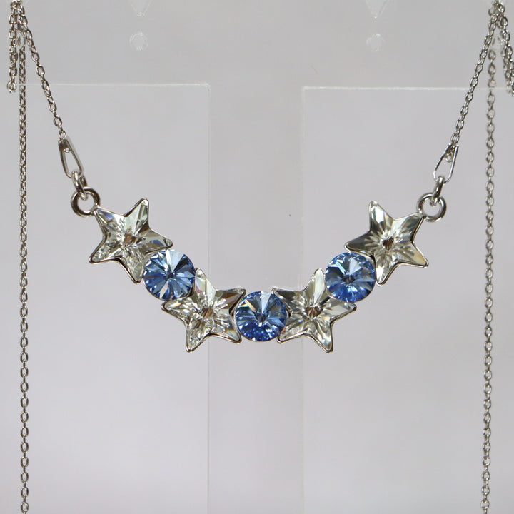 Collier avec cristaux Swarovski, collection SEVER, cristal/bleu, argent rhodié