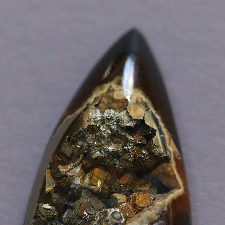 Ammonite pyritisée, AM_P033, taille cabochon, 58x24x10 mm; 22.6g;