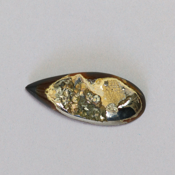 Ammonite pyritisée, AM_P033, taille cabochon, 58x24x10 mm; 22.6g;