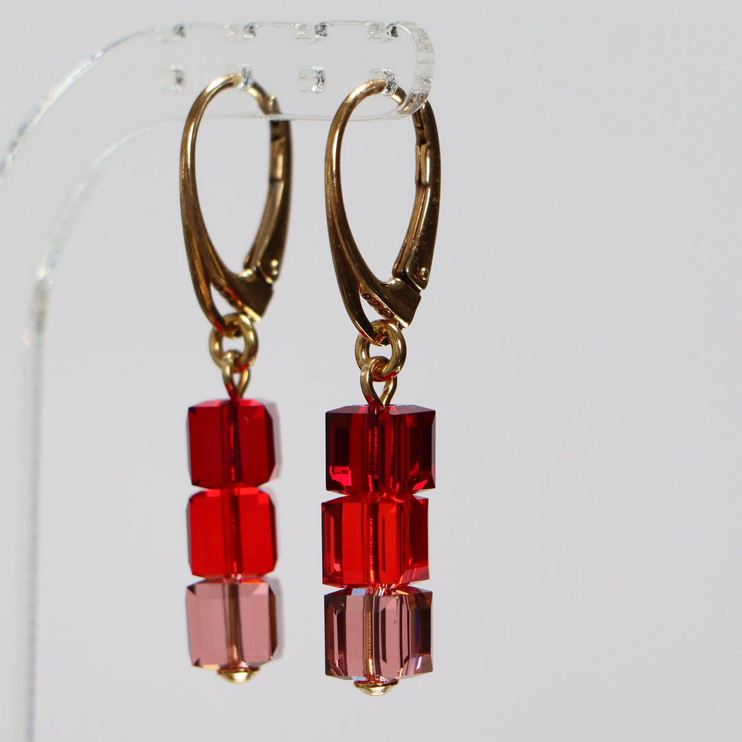 Pendentif avec cristaux Swarovski, argent doré, rouge, 3CARRE