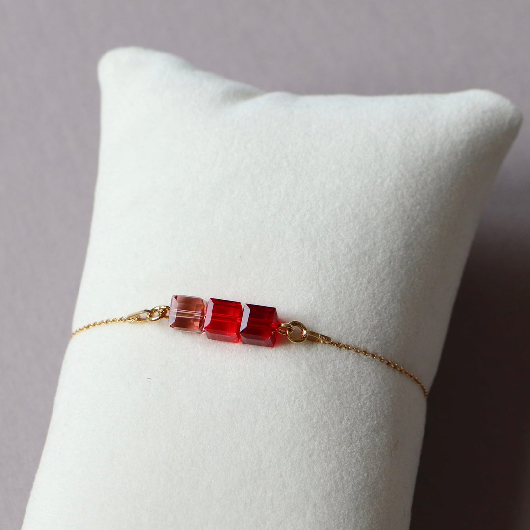 Bracelet, cristaux Swarovski, argent doré, rouge, 3CARRE