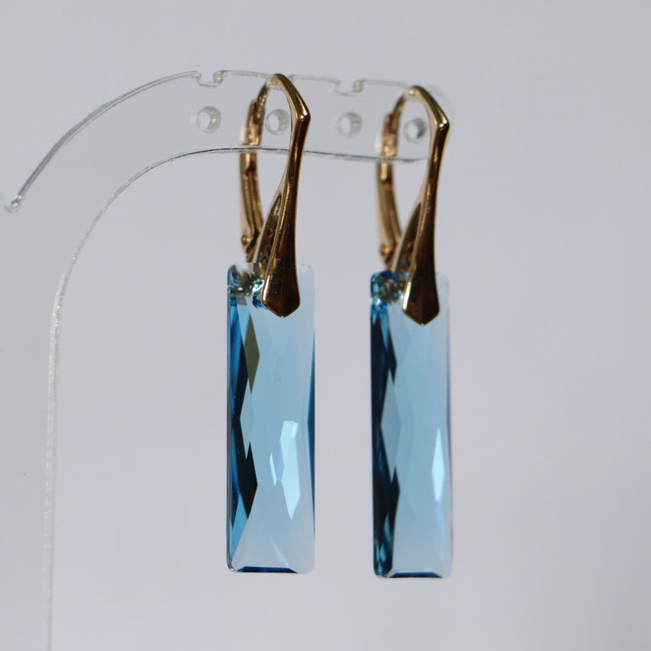 Boucles d'oreilles, cristaux Swarovski, argent doré, bleu aquamarine, NORA