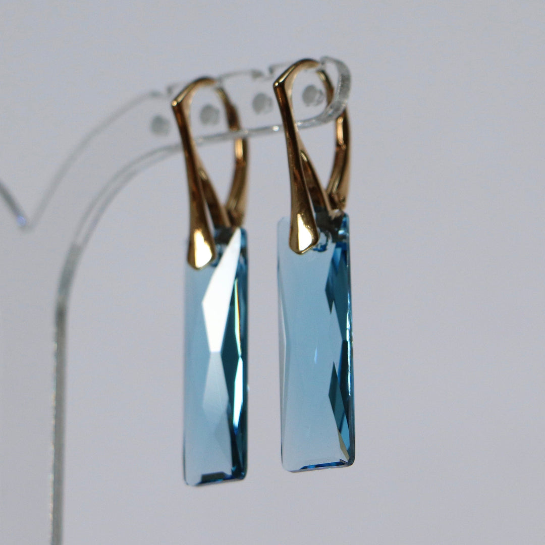 Boucles d'oreilles, cristaux Swarovski, argent doré, bleu aquamarine, NORA