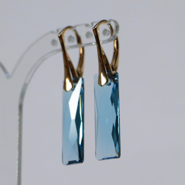 Boucles d'oreilles, cristaux Swarovski, argent doré, bleu aquamarine, NORA