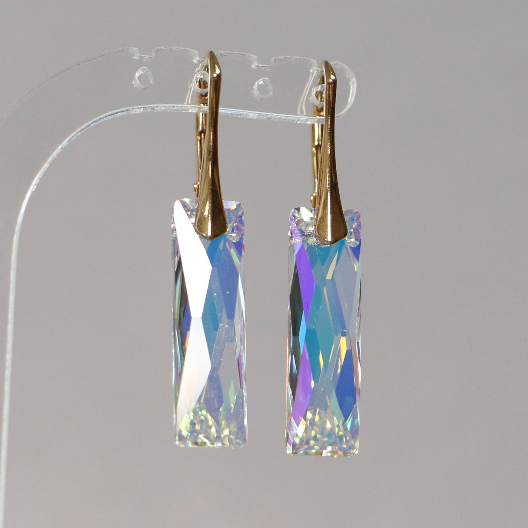 Boucles d'oreilles, cristaux Swarovski, argent doré, cristal AB, NORA
