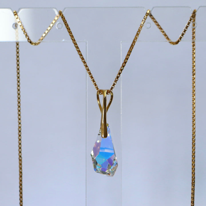 Pendentif, cristaux Swarovski, argent doré, cristal AB, POLY