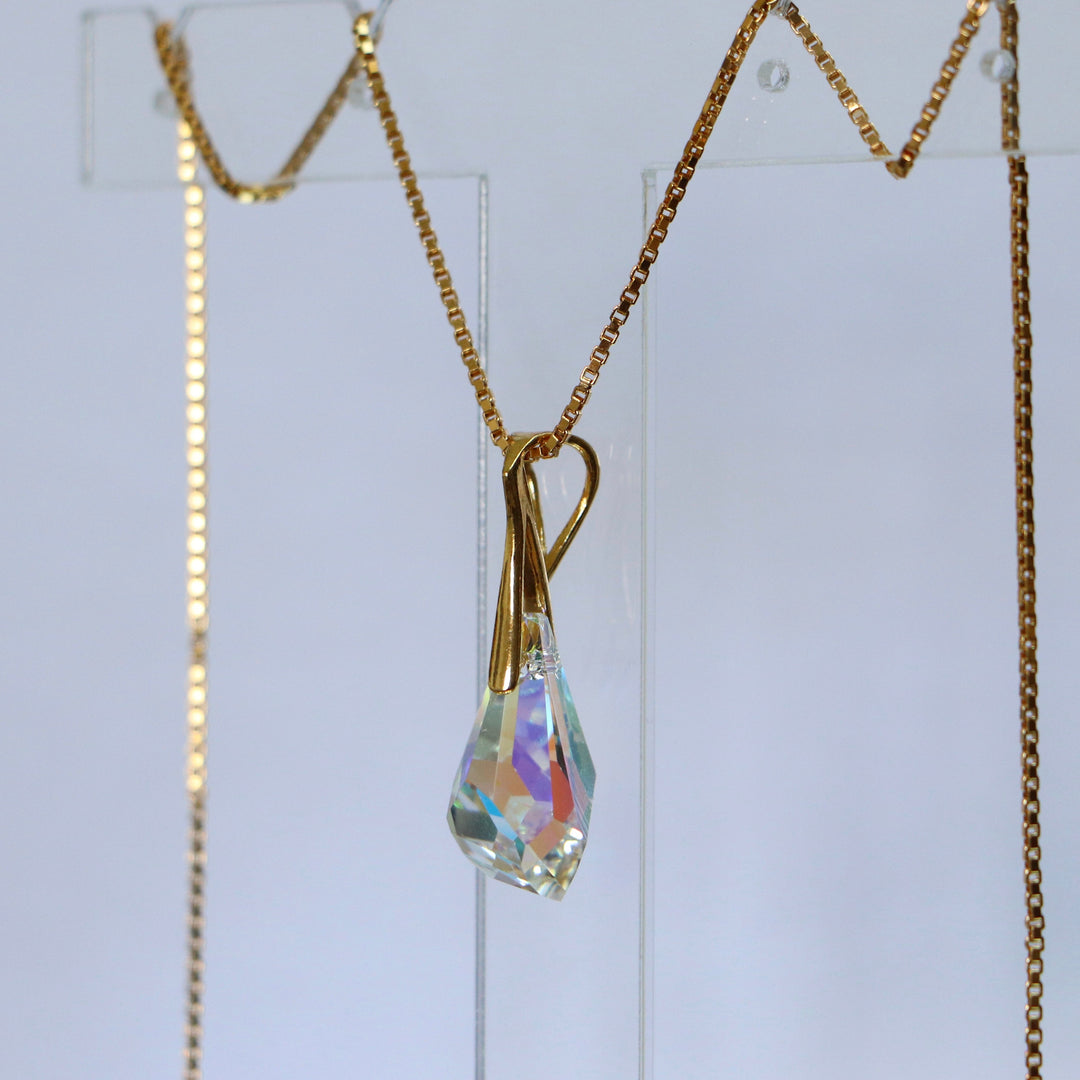 Boucles d'oreilles, cristaux Swarovski, argent doré, cristal AB, POLY