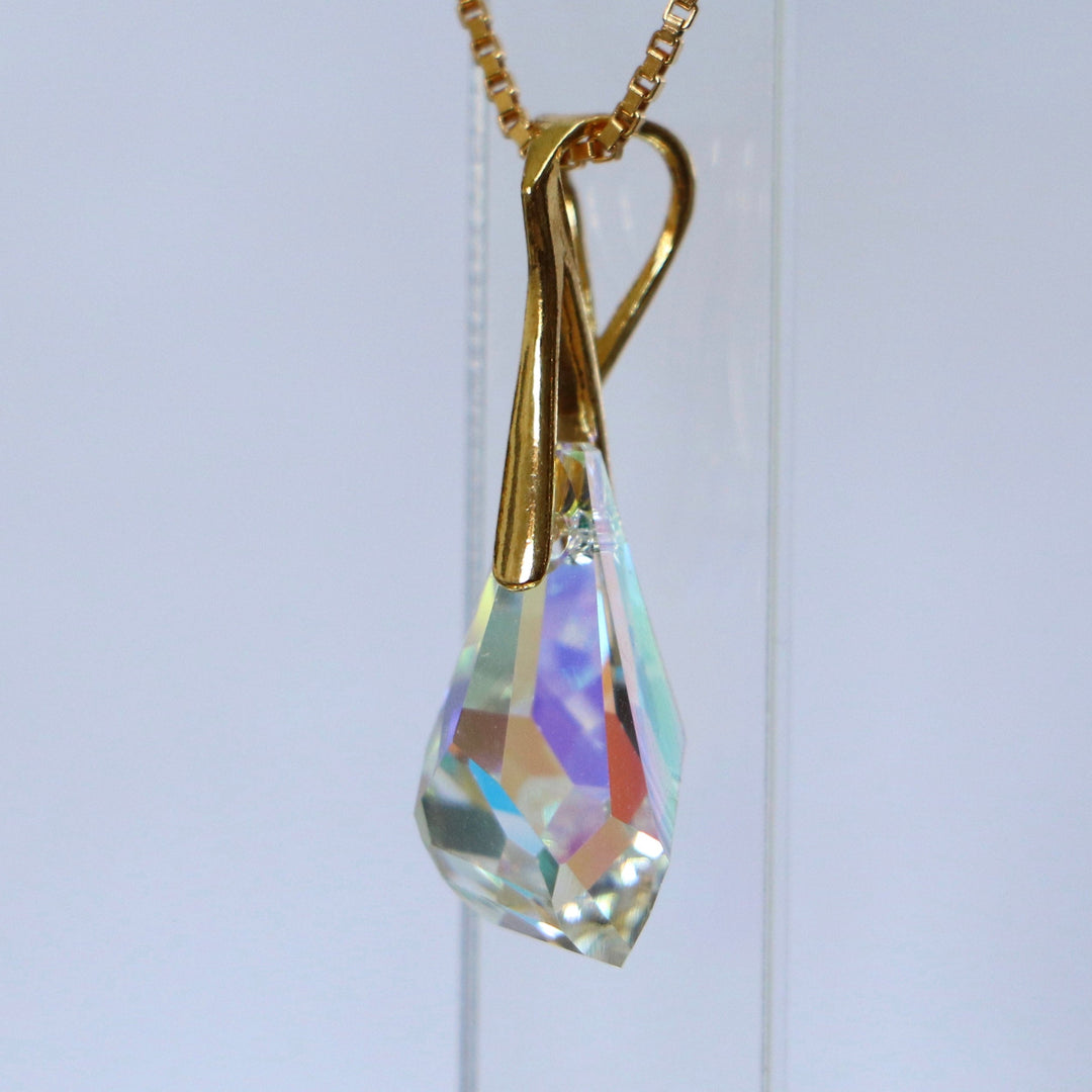 Boucles d'oreilles, cristaux Swarovski, argent doré, cristal AB, POLY