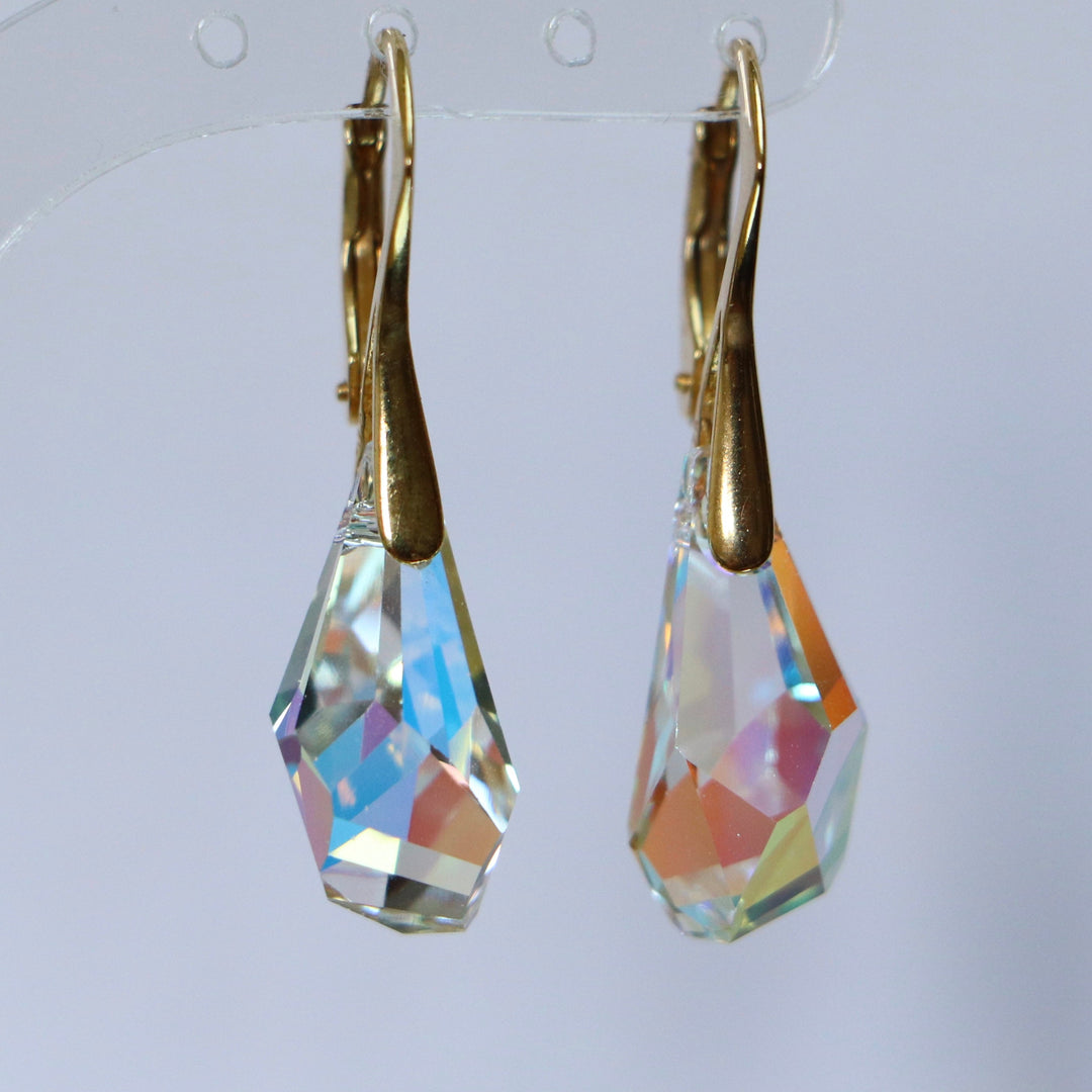 Boucles d'oreilles, cristaux Swarovski, argent doré, cristal AB, POLY