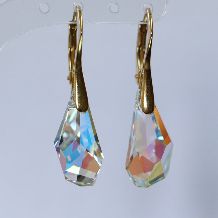 Boucles d'oreilles, cristaux Swarovski, argent doré, cristal AB, POLY