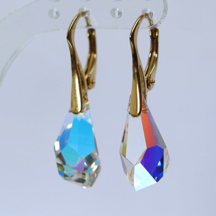 Boucles d'oreilles, cristaux Swarovski, argent doré, cristal AB, POLY