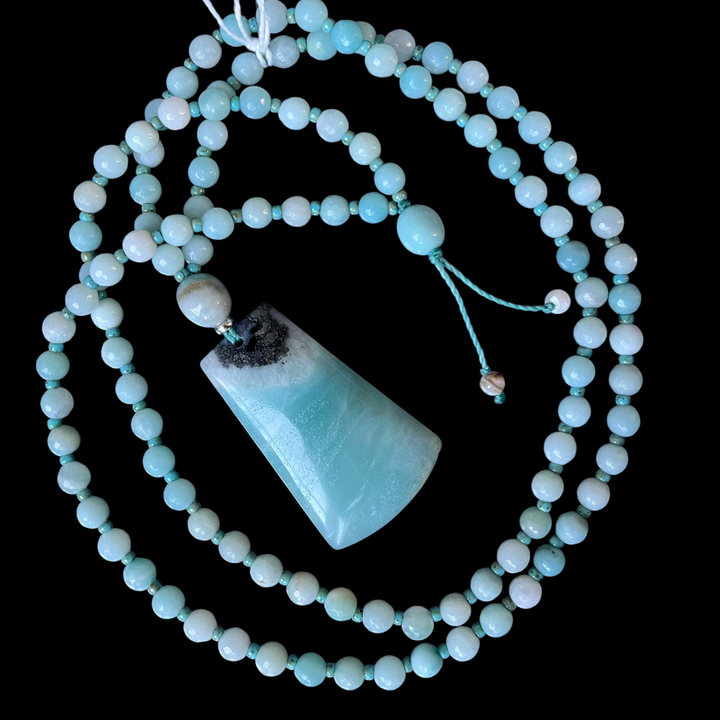 Mala necklace with amazonite pendant