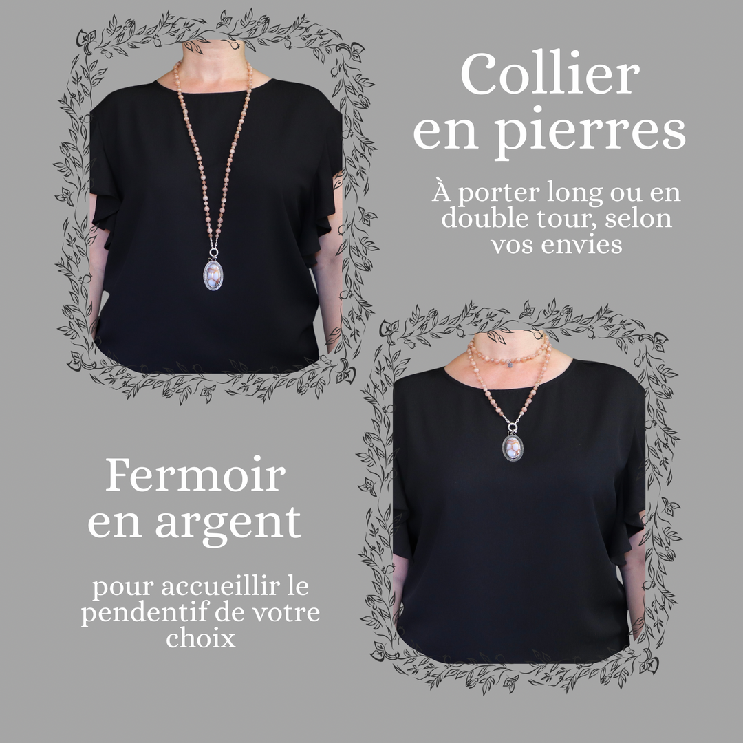 Collier MALA en pierre de lune et Pendentif en agate dendritique