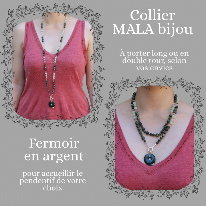 Collier MALA en serpentine et Pendentif en jade