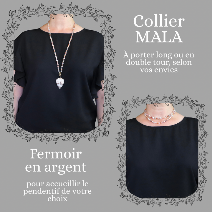 Mala-Halskette aus Achat und Mondstein mit einem Anhänger aus Achat in „Crazy Lace“-Optik