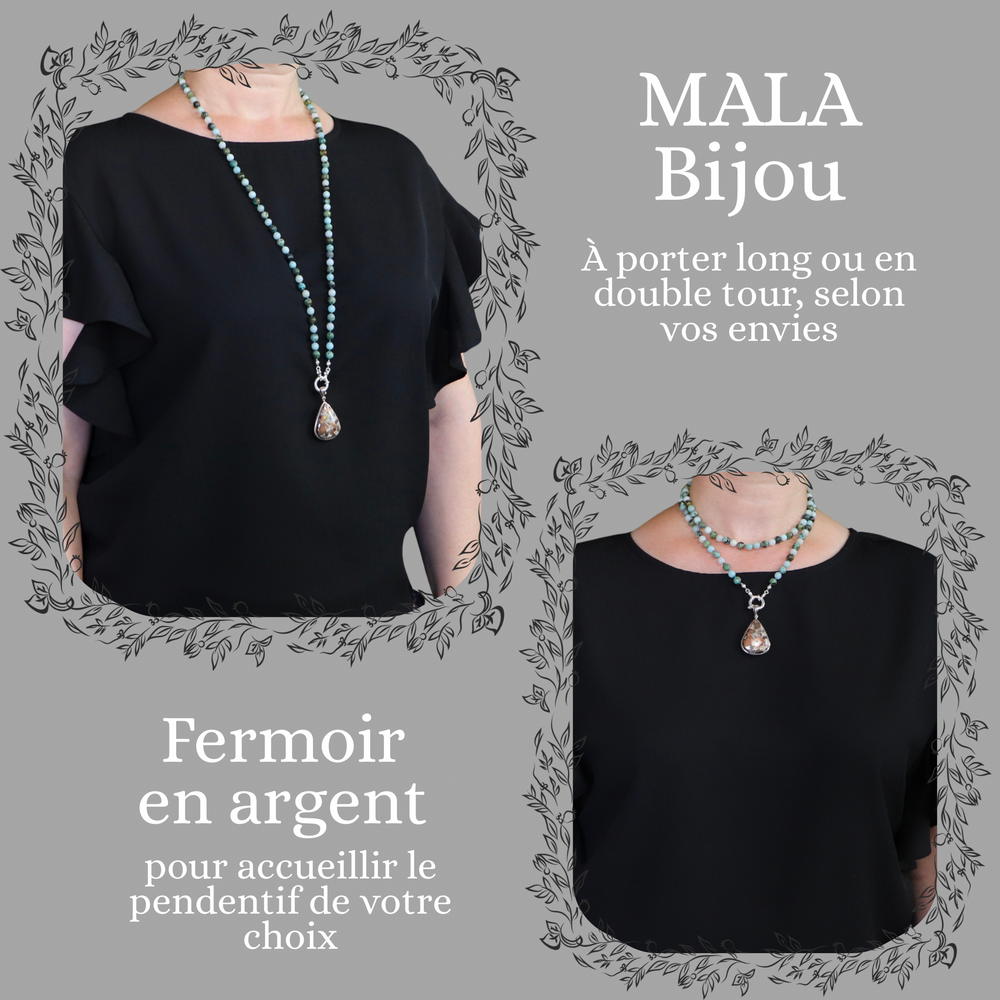 Collier MALA en amazonite et Pendentif en cuivre